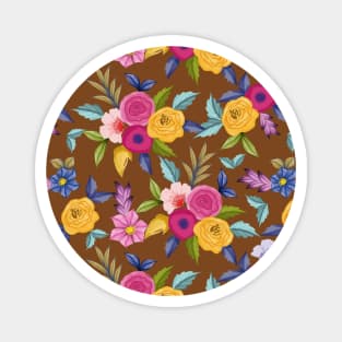 Watercolor Floral Seamless Pattern Art On Brown Background Magnet